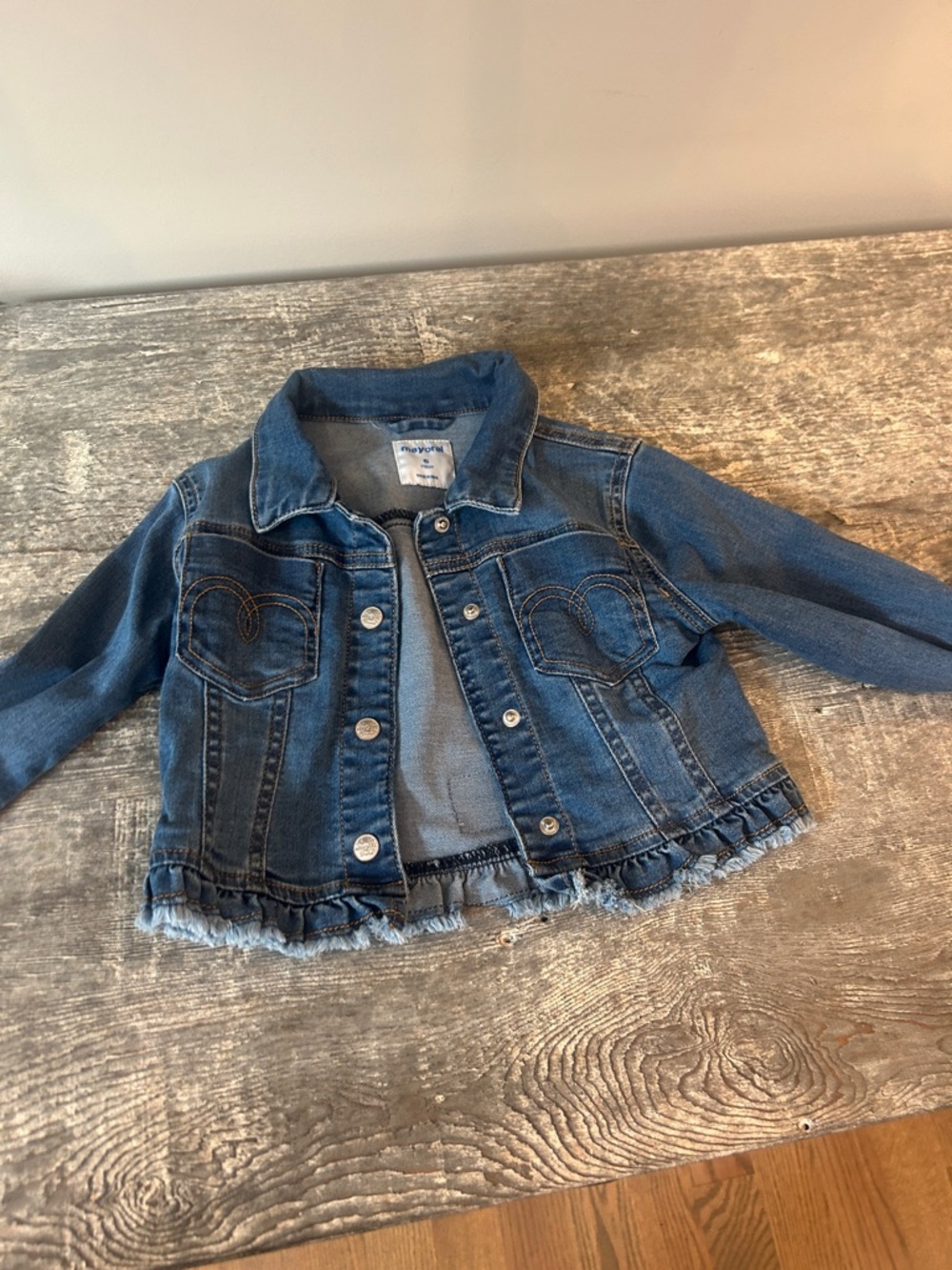 Mayoral Blue Denim Jacket with Ruffle Hem